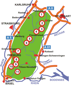 Karte Besucherbergwerke im Schwarzwald