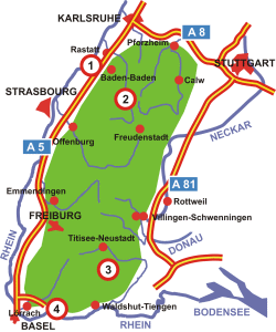 Karte Wasserkraftwerke im Schwarzwald