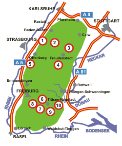 Karte Badeseen im Schwarzwald