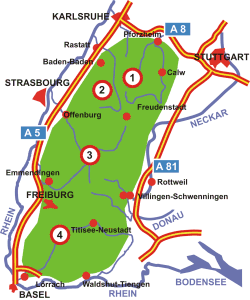 Karte Sommer-Rodelbahnen im Schwarzwald
