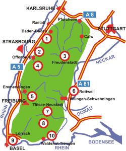 Karte Spass- und Erlebnisbäder im Schwarzwald