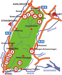 Karte Thermalbäder im Schwarzwald