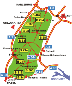 Straßenkarte Schwarzwald