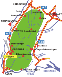 Karte: Lage der Gemeinde Sölden im Schwarzwald