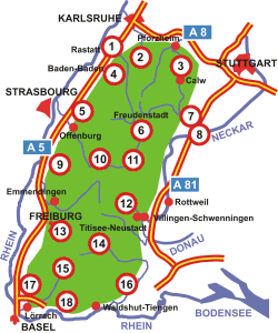 Übersichtskarte Golfplätze im Schwarzwald
