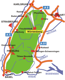 Karte: Lage von Wörnersberg im Schwarzwald